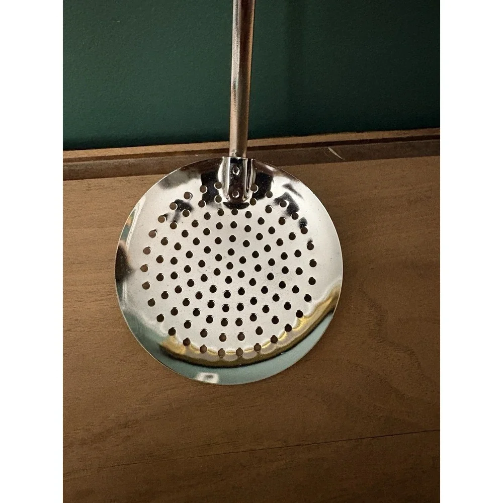 Vintage stainless steel kitchen skimmer Slatted Spoon made in Korea